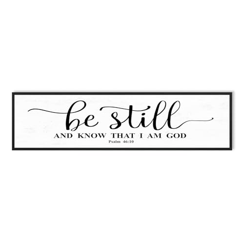 Be Still And Know That I Am God: Christian Bible Verse Wall Art Framed Scripture Sign Farmhouse Entryway Wall Hanging Plaque Religious Decor For Living Room Bedroom 12"X40" - color: Be Still And Know That I Am God, size: 12"x40"