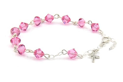 Catholic Communion Rosary Bracelet Created with Swarovski® Crystals, Glass - color: Rose Pink