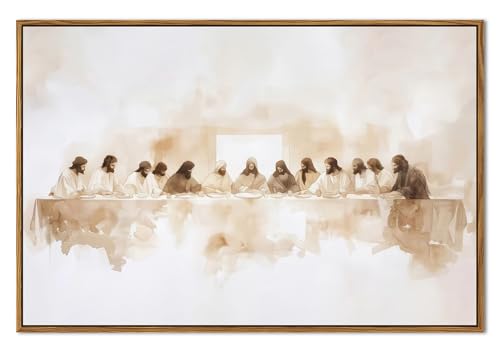 Jesus Last Supper Wall Art, Christian Wall Decor Paintings, Christ Pictures Religious Home Decor for Living Room Dining Room Church Prayer Room Bedroom 24x36 inch Floating Framed - color: Last Supper, size: 36"L x 24"W