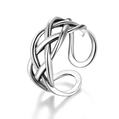 925 Sterling Silver Celtic Knot Open Adjustable Ring for Women Size 4-7 - color: Four line twist