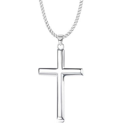 MILACOLATO Solid 925 Sterling Silver Cross Necklace for Men Women 16-24 in - color: Sterling Silver Cuban Chain, size: 16 in=41 cm