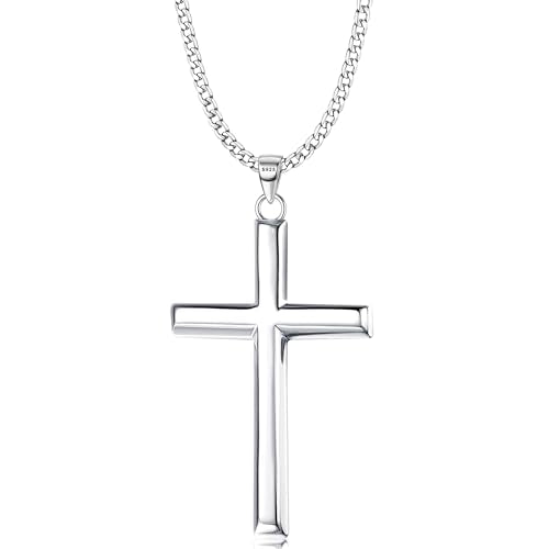 MILACOLATO Solid 925 Sterling Silver Cross Necklace for Men Women 16-24 in - color: Sterling Silver Cuban Chain, size: 20 in=51 cm