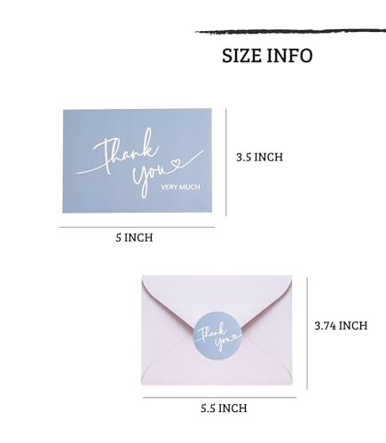 Winoo Design 100 PK Blue Thank You Cards with Envelopes Bulk - 5 x 3.5 Inches Personalized Thank You Notes for Baby Shower Wedding Small Business Graduation Funeral Birthday - color: BLUE