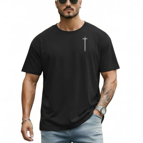 Men's Jesus Christian Shirts Christ America Flag Casual Tops - color: Black-faith Over Fear, size: Large