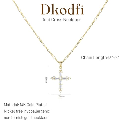 Cross Necklace for Women - Dainty 14K Gold Silver Plated Cross Necklace Choker Jewelry Cute Simple Small Trendy Non Tarnish Waterproof Faith Religious Jewelry Gift for Teenage - style: 11-CZ Cross-Gold