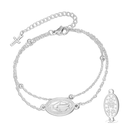 VASSAGO Virgin Mary Bracelet for Women Men Double-Sided Virgen de Guadalupe Rosary Bracelet Medal Handmade Braided Rope Catholic Christian Religious Jewelry Gift - color: Silver 11
