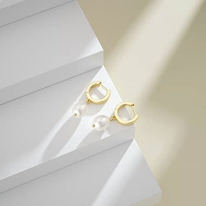 SEVENWELL Huggie Hoop Earrings for Women, Dangle Dangle Hoops - color: 09 Gold Pearl