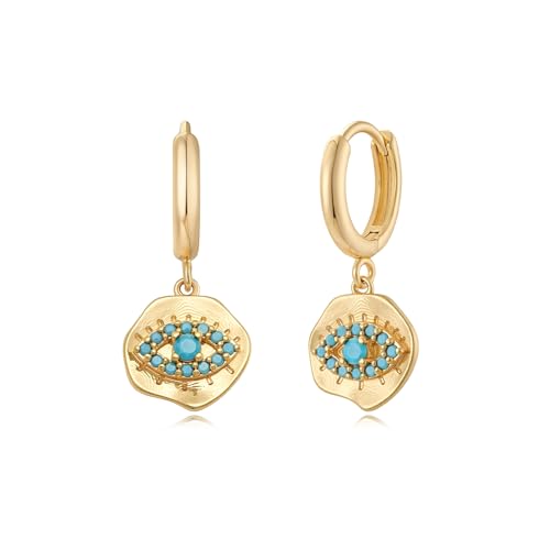 MYEARS Women Earrings Gold Huggie Hoop Dangle Drop 14K Gold Plated Small Simple Hypoallergenic Everyday Jewelry - style: Evil Eye Irregular Coin