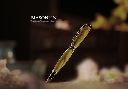 Hand Crafted Masonlin Series Ballpoint Luxury Pen, Yellow Green Maple Burl Wood With Golden Titanium Fine Writing Instrument, Elegant Writing Pen With Gift Box - color: Green