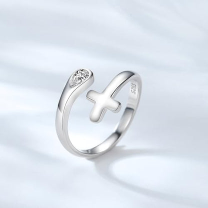 Jinlou Thumb Rings for Women - 925 Sterling Silver Birthstone Open Teardrop Encouragement Adjustable Ring Women Gifts for Teens Mom Birthday Mother's Day St Patricks Day - color: April, style: Cross CZ Ring