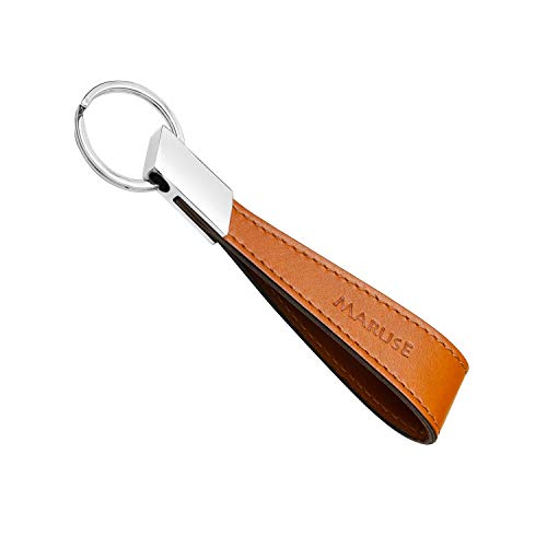 Maruse Italian Leather Keychain for Men and Women, with Flat Profile Polished Metal Key Ring, Handmade in Italy - color: Honey