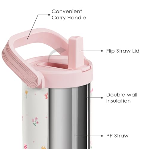 SANDJEST Floral Stainless Steel Straw Lid Tumbler 30oz with Carry Handle for Women Girls, Insulated Travel Coffee Cup, Gift for Sports Outdoor Workout Christmas Birthday - color: Floral