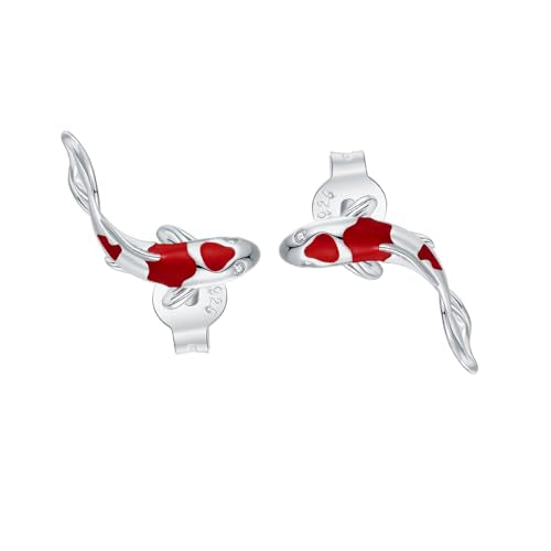 Cute Stud Earrings for Women Dachshund Koi Fish Sea Star Sea Turtle Sea Conch Earrings 14K Gold Plated Dainty Stud Earring funky Jewerly - color: Silver Koi Fish