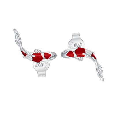 Cute Stud Earrings for Women Dachshund Koi Fish Sea Star Sea Turtle Sea Conch Earrings 14K Gold Plated Dainty Stud Earring funky Jewerly - color: Silver Koi Fish