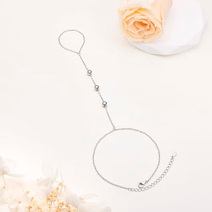 S925 Sterling Silver Finger Ring Bracelet Hand Adjustable Chain for Women - style: Beads Chain