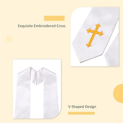 10 PC Clergy Stole & Choir Stole Bulk 60/72" - color: White, size: 72 inch