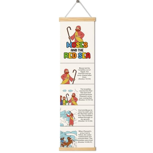 Moses and the Red Sea Banner, Church Banner, Christian Rustic Hanging Door Flag, Farmhouse Decorations Outdoor Indoor, Church Activity Decor, Bible Lesson, Scripture and Words Decorations - color: Red