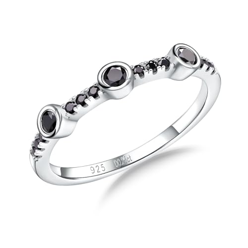 Moissanite Wedding Bands Crisss Cross/Curve/Wishbone Eternity Rings for Her - color: G. 3 Main Stone - Black Moissanite