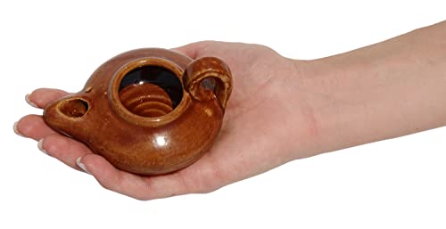 Biblical Herodian Clay Oil Lamp – Authentic Glazed Replica from The Time of Jesus in Jerusalem - Handmade Holy Land Christian Faith Gift - color: Herodian - Biblical Brown Glazed