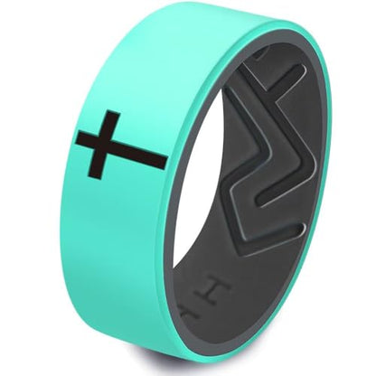 XAHH 2PCS Silicone Ring Set for Men Women,Classical Simple Christian Cross Religious Couple Rubber Wedding Bands - style: Green Blue