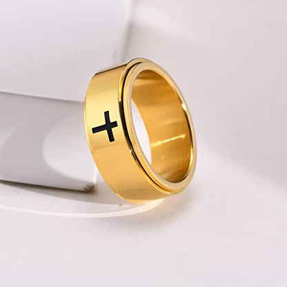 8MM Stainless Steel Cross Christian Ring Classic Plain Spinner Wedding Band for Men Women - color: 8mm - Gold