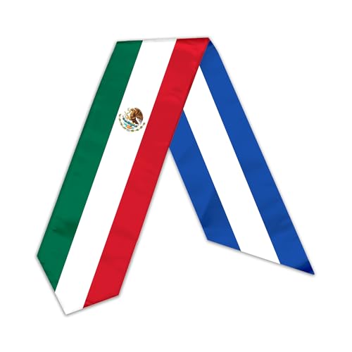 International Graduate Satin Sash Stole with National Flag Design - color: Mexico and El Salvador Flag