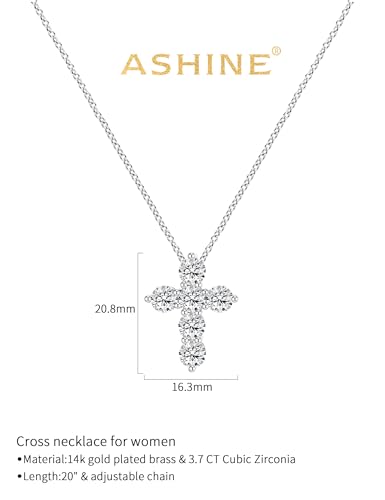 ASHINE Icy Brilliance Cross Pendant Necklace, 20" Adjustable Cable Chain - color: White Gold