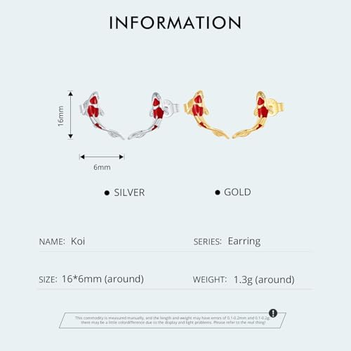 Cute Stud Earrings for Women Dachshund Koi Fish Sea Star Sea Turtle Sea Conch Earrings 14K Gold Plated Dainty Stud Earring funky Jewerly - color: Silver Koi Fish