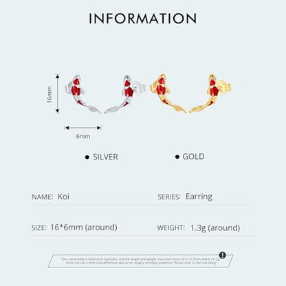 Cute Stud Earrings for Women Dachshund Koi Fish Sea Star Sea Turtle Sea Conch Earrings 14K Gold Plated Dainty Stud Earring funky Jewerly - color: Silver Koi Fish