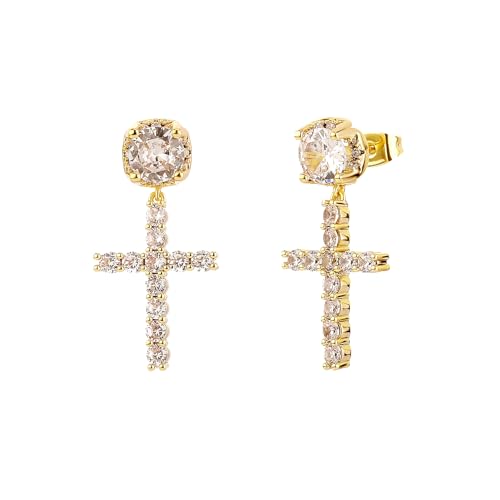 JINAO Cross Hoop Dangle Earrings for Men Women - color: Big Diamond-Gold
