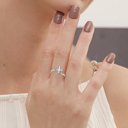 Sterling Silver Cross Rings for Women - Faith Inspirational Adjustable Rings Jewelry Gifts for Christian - style: Faith Over Fear