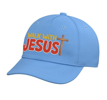 Walk with Jesus Hat Gospel Christian Pray Faith Bible Verse Adjustable Baseball Hat - color: Light Blue