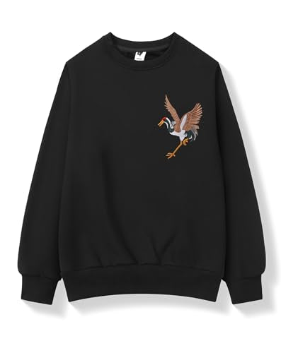 Niepce Inc Men's Embroidered Graphic Crewneck Sweatshirt - color: Black-cranes, size: Medium