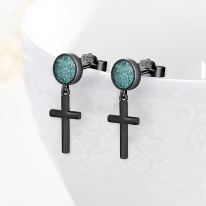 Black Dangle Drop Earrings 925 Sterling Silver Turquoise Earrings Jewelry Gifts for Women Men - style: Cross-A
