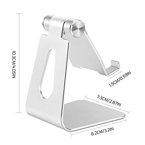 Silver Foldable Aluminum Alloy Cell Phone Holder,Tabletop Metal Phone Stand with Adjustable Angle by Swivel Axis,Smartphone Cradle - color: Silver