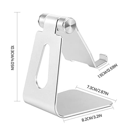 Silver Foldable Aluminum Alloy Cell Phone Holder,Tabletop Metal Phone Stand with Adjustable Angle by Swivel Axis,Smartphone Cradle - color: Silver