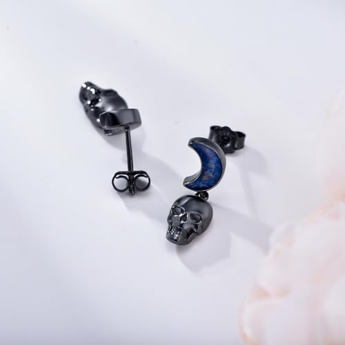 Black Dangle Drop Earrings 925 Sterling Silver Turquoise Earrings Jewelry Gifts for Women Men - style: Skull-Lapis Lazuli