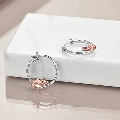 Fox/Pig/Mushroom/Cat Earrings Sterling Silver Cute Hoop Earrings Animal Jewelry Gifts for Women Daughter - style: fox