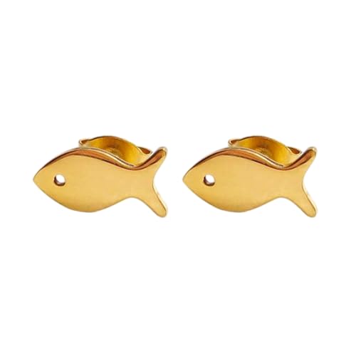 Cute Small Fish Stud Earrings for Women 14k Gold-Tone Plated Polished Dainty Tiny Fish Animal Studs Cartilage Post Pin Earring Minimalist Daily Wear Holiday Jewelry for Sensitive Ear Daughter - color: Gold