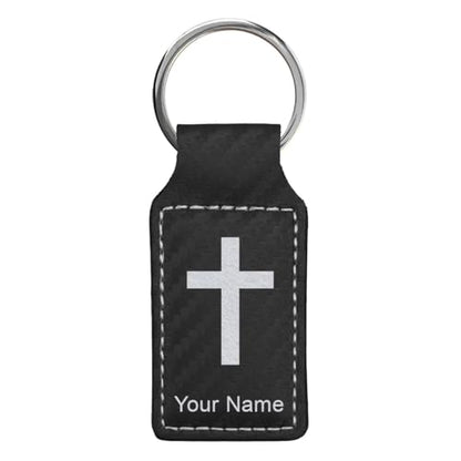 LaserGram Rectangle Keychain, Christian Cross, Personalized Engraving Included - color: Carbon Fiber Black With Silver