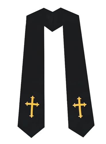 Unisex Clergy Stole with Embroidery Cross 72", Traditional Choir Stole - color: Black