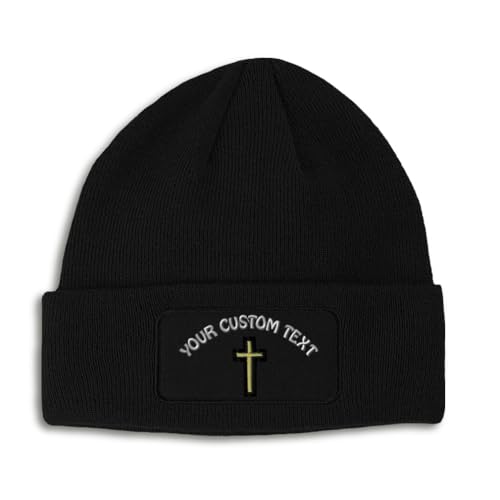 Patch Beanie Chaplain Cross Jesus God Christian Faith Skull Cap Hats for Men & Women Winter One Size - color: Black Personalized Text Here