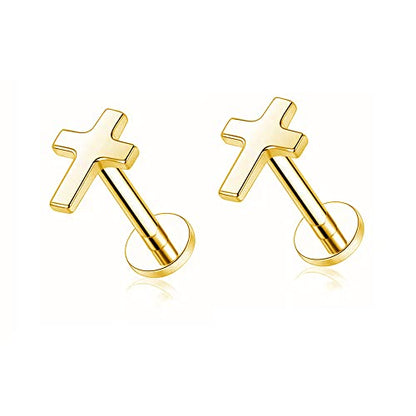 Top Cross Faith Labret Cartilage Helix Stud Earrings Stainless Steel Tragus Nose Studs Earring Monroe Lip Rings Bar 6mm 8mm Medusa Piercing Body Jewelry Gifts for Women Girls Men 16G - color: Gold,6mm