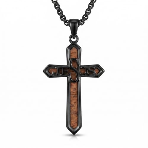 Cross Necklace for Men 925 Sterling Silver Cross Ebony Wooden Ankh Raven Praying Hands Crucifix Amulet Religious Jewelry Gifts for Men Women - color: Cross9