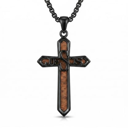 Cross Necklace for Men 925 Sterling Silver Cross Ebony Wooden Ankh Raven Praying Hands Crucifix Amulet Religious Jewelry Gifts for Men Women - color: Cross9