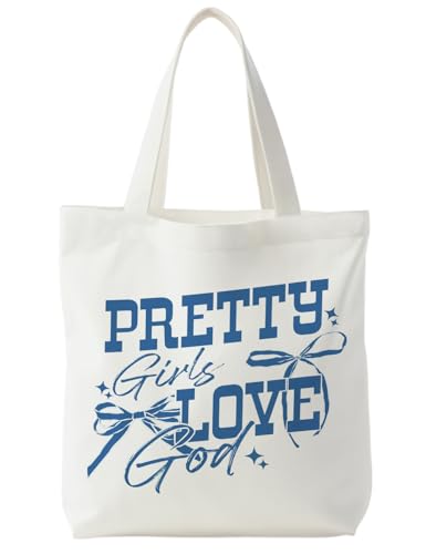 Bible Bags for Women, Christian Tote Bag, Gifts for Christian Women - color: Coquette Blue Bow
