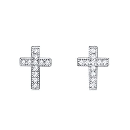 Rnivida 925 Sterling Silver Cross Stud Earrings for Women - color: Cz Cross