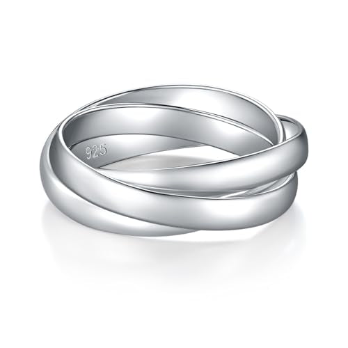 BORUO Fidget Stacking Ring, Waterproof Gold Plated, Three Row Size 4 - color: 3mm Sterling Silver
