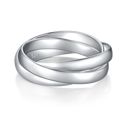 BORUO Fidget Stacking Ring, Waterproof Gold Plated, Three Row Size 4 - color: 3mm Sterling Silver