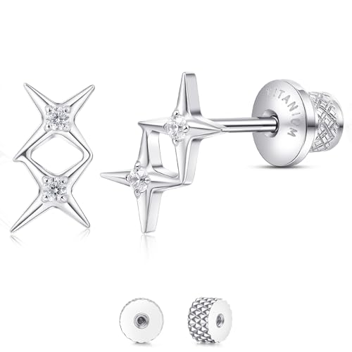 Limerencia Titanium Flat Back Screw Back Stud Earrings for Women Men - color: Silver 1
